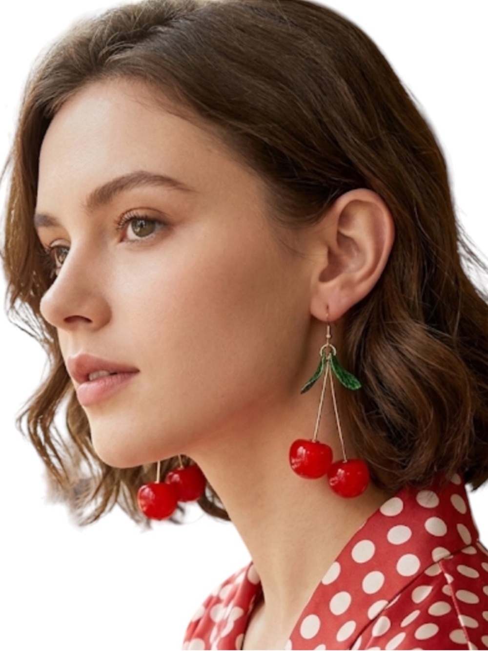 NWT Cherry Drop Earrings Red Green Fruit Dangle Statement Kitsch Y2K